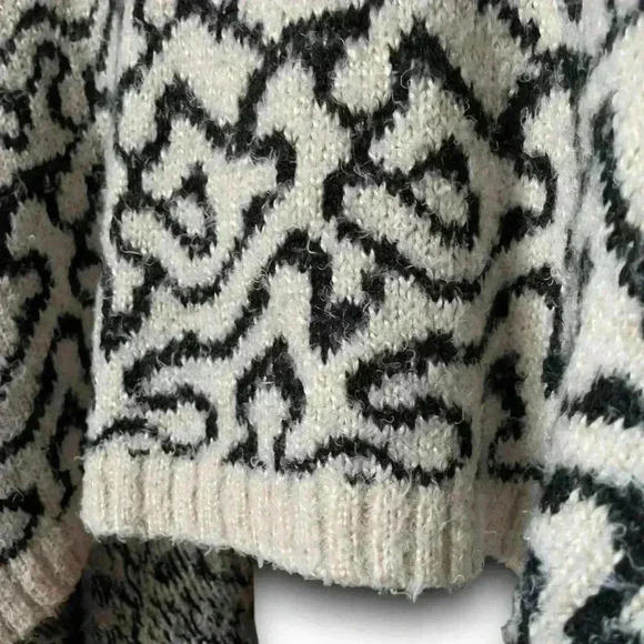 Wool blend knit open front cardigan geometric artsy pattern sweater waterfall m - Picture 5 of 8